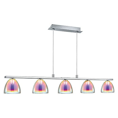 etc-shop Hängeleuchte 5 Flammig Pendelleuchte Esstisch Hängelampe multicolor Glas, Stahl Chrom, 5x G9 Fassungen, LxH 91 x 120 cm von etc-shop