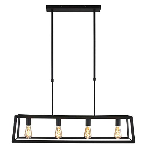 etc-shop Hängeleuchte Hängelampe Pendelleuchte Esszimmerlampe Wohnzimmer, 4 flammig höhenverstellbar, Industriell Metall schwarz, 4x E27 Fassungen, LxBxH 100x20x130cm von etc-shop