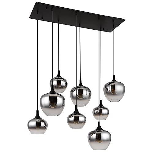 etc-shop Hängeleuchte Pendellampe Wohnzimmer Pendelleuchte Wohnzimmer Esstischleuchte rauch Glasschirm, Metall schwarz, Fassungen 8x E27, LxBxH 105x45x120 cm von etc-shop