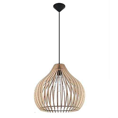 etc-shop Holz Pendelleuchte rund Wohnzimmerlampe skandinavisch Hängeleuchte Schlafzimmer, Lamellen Design natur, 1x E27, DxH 43x95 cm von etc-shop