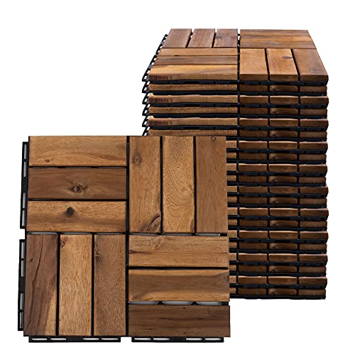 etc-shop Holzfliese Akazie 30 x 30 Klickfliesen Balkon Terrassenfliesen Holz Terrassenplatten Klicksystem Außen, wetterfest rutschfest, H 1,9 cm, 20er Set von etc-shop