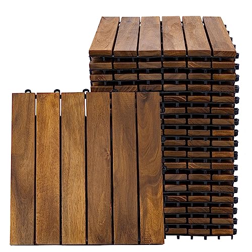 etc-shop Holzfliese Akazie 30 x 30 cm Terrassenplatten Klicksystem Außen Klickfliesen Balkon Terrassenfliesen Holz, wetterfest, H 2,5 cm, 18er Set von etc-shop