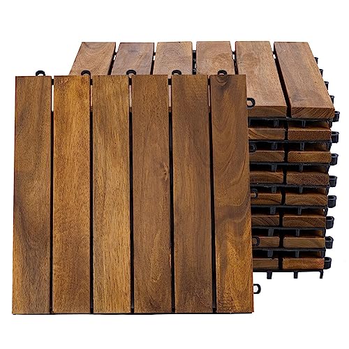 etc-shop Holzfliese Akazie 30 x 30 cm Terrassenplatten Klicksystem Außen Klickfliesen Balkon Terrassenfliesen Holz, wetterfest, H 2,5 cm, 9er Set von etc-shop