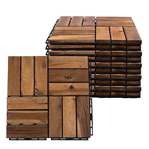 etc-shop Holzfliese Akazie 30 x 30 cm Terrassenplatten Klicksystem Außen Klickfliesen Balkon Terrassenfliesen Holz, wetterfest rutschfest, H 1,9 cm, 10er Set von etc-shop