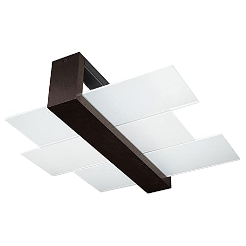 etc-shop Holzlampe Decke Moderne Deckenleuchten Esszimmer Deckenlampe Glas, mit weißem Glasschirm, 2x 11 Watt LED 1055 Lumen warmweiß, L 43 cm von etc-shop