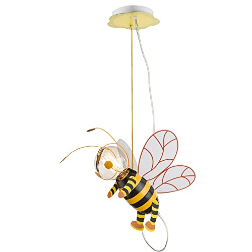 etc-shop Kinderzimmerlampe Pendelleuchte Biene LED Schlafzimmerlampe Hängelampe Junge Mädchen, Metall schwarz gelb, LED 7W 700lm 2700K warmweiß, LxBxH 36x25x120 cm von etc-shop