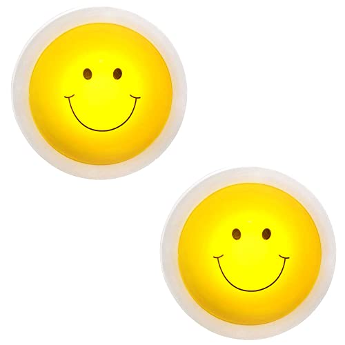 etc-shop Kinderzimmerleuchte Wandlampe Wandleuchte Kinderzimmerlampe Kinderlampe, Smiley Tageslicht, Druckschalter, gelb klar, 1x LED 6500K, DxT 10x4cm von etc-shop