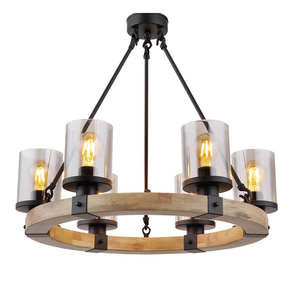 GLOBO LIGHTING Kronleuchter, Leuchtmittel nicht inklusive, Kronleuchter Pendellampe Esszimmerleuchte 6-flammig Metall Holz von GLOBO LIGHTING