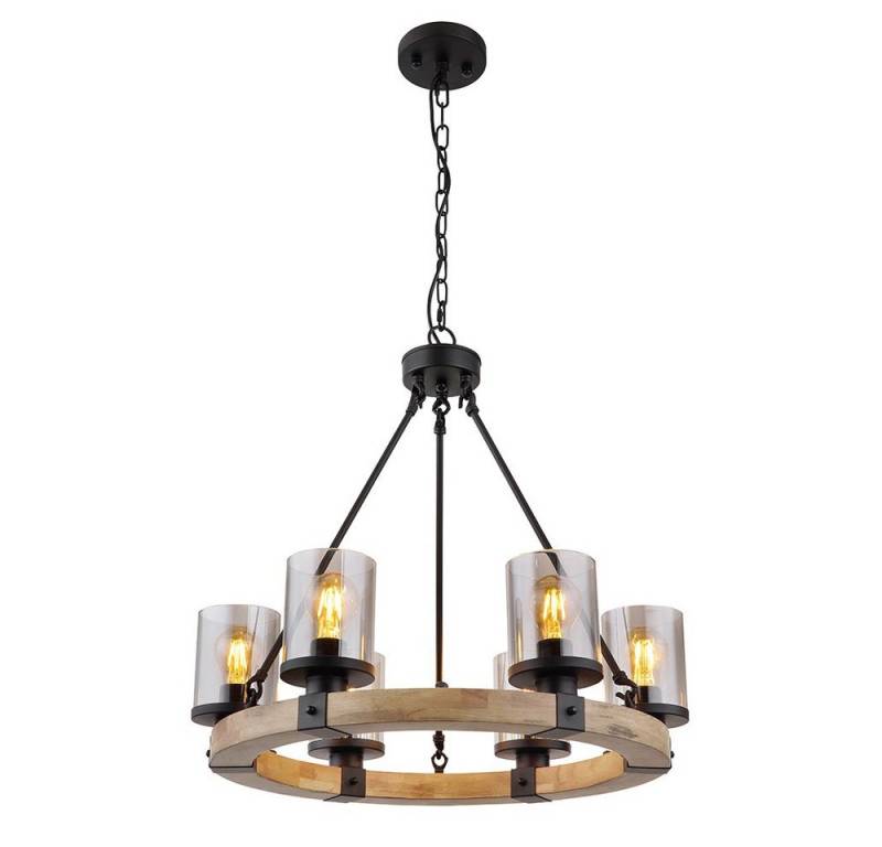GLOBO LIGHTING Kronleuchter, Leuchtmittel nicht inklusive, Kronleuchter Pendellampe Esszimmerleuchte 6-flammig Metall Holz von GLOBO LIGHTING