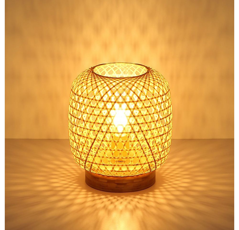 etc-shop Kugelleuchte, Leuchtmittel nicht inklusive, Bambus Tisch Lampe natur Wohn Ess Zimmer Beleuchtung Geflecht Leuchte von etc-shop