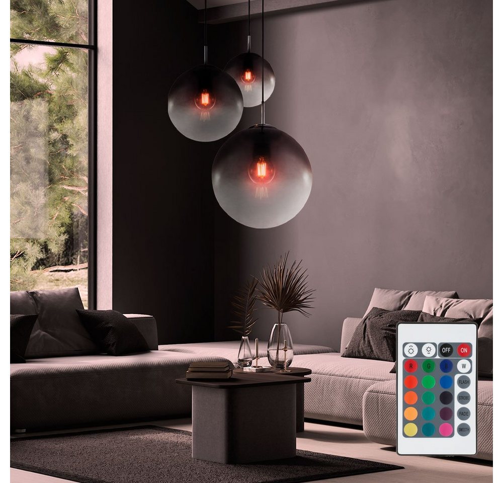 etc-shop LED Pendelleuchte, Leuchtmittel inklusive, Warmweiß, Farbwechsel, Chrom Decken Pendel Lampe Wohn Zimmer Fernbedienung Glas von etc-shop