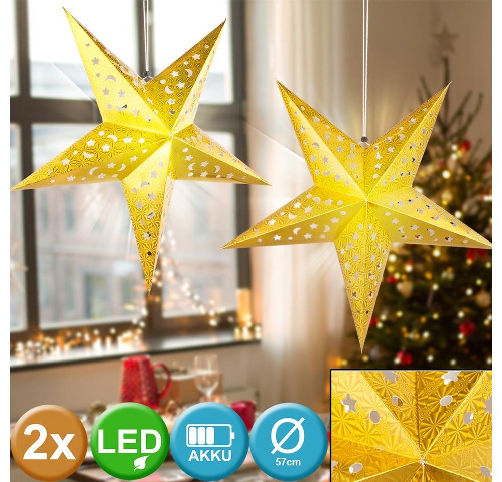 etc-shop LED Dekolicht, 2er Set LED Stern X-MAS Hänge Lampen Papier Ess Zimmer Weihnachts Deko von etc-shop