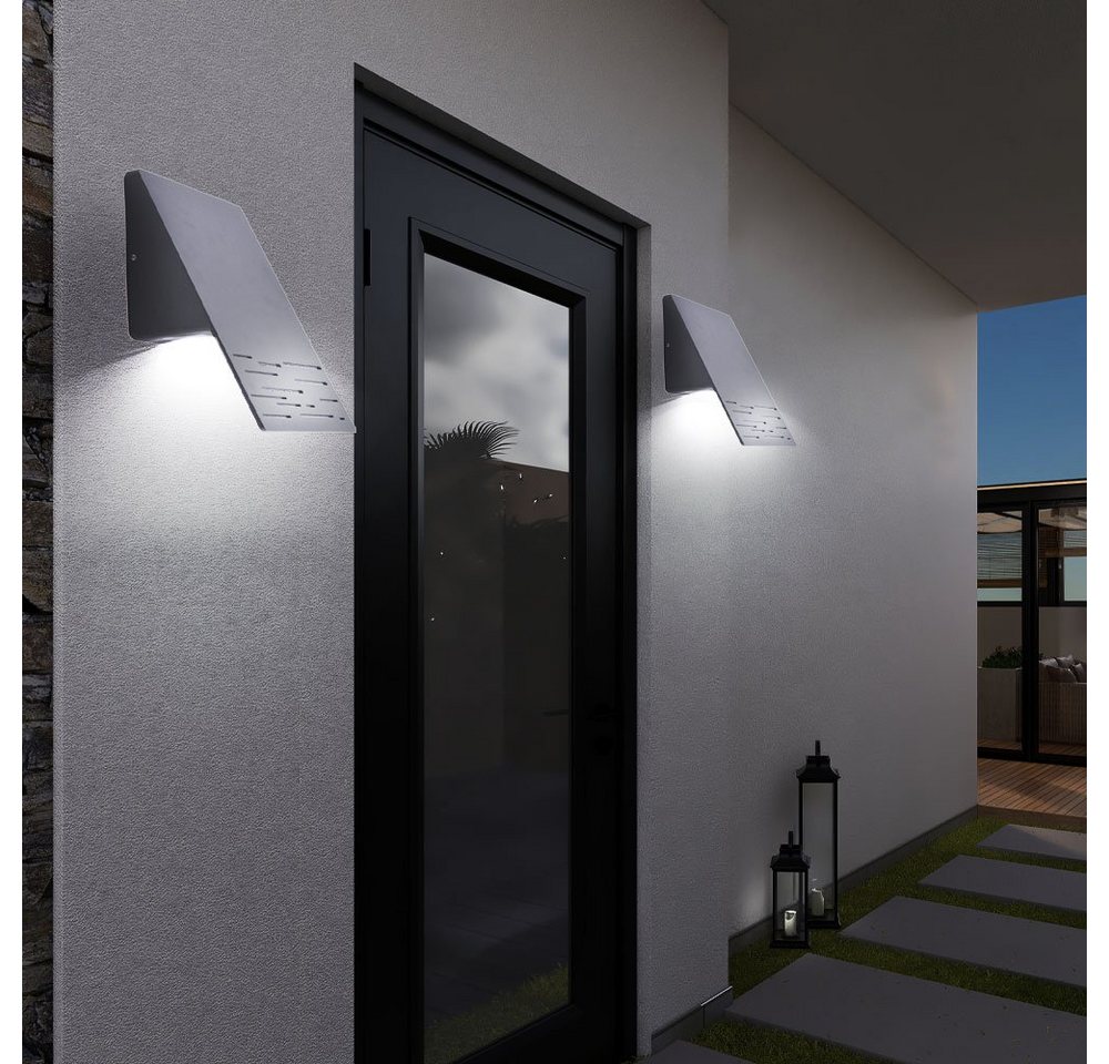 etc-shop Außen-Wandleuchte, LED-Leuchtmittel fest verbaut, Warmweiß, Außenleuchte Wandlampe Fassadenlampe grau LED Haustürlampe Alu 2er Set von etc-shop