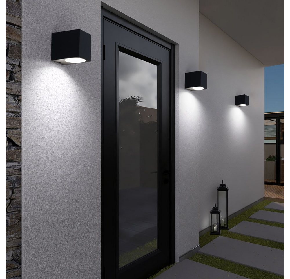 etc-shop LED Aufbaustrahler, 3er Set Außen Strahler Down Spot Lampen Fassaden Beleuchtung schwarz ALU Terrassen Wand Leuchten von etc-shop