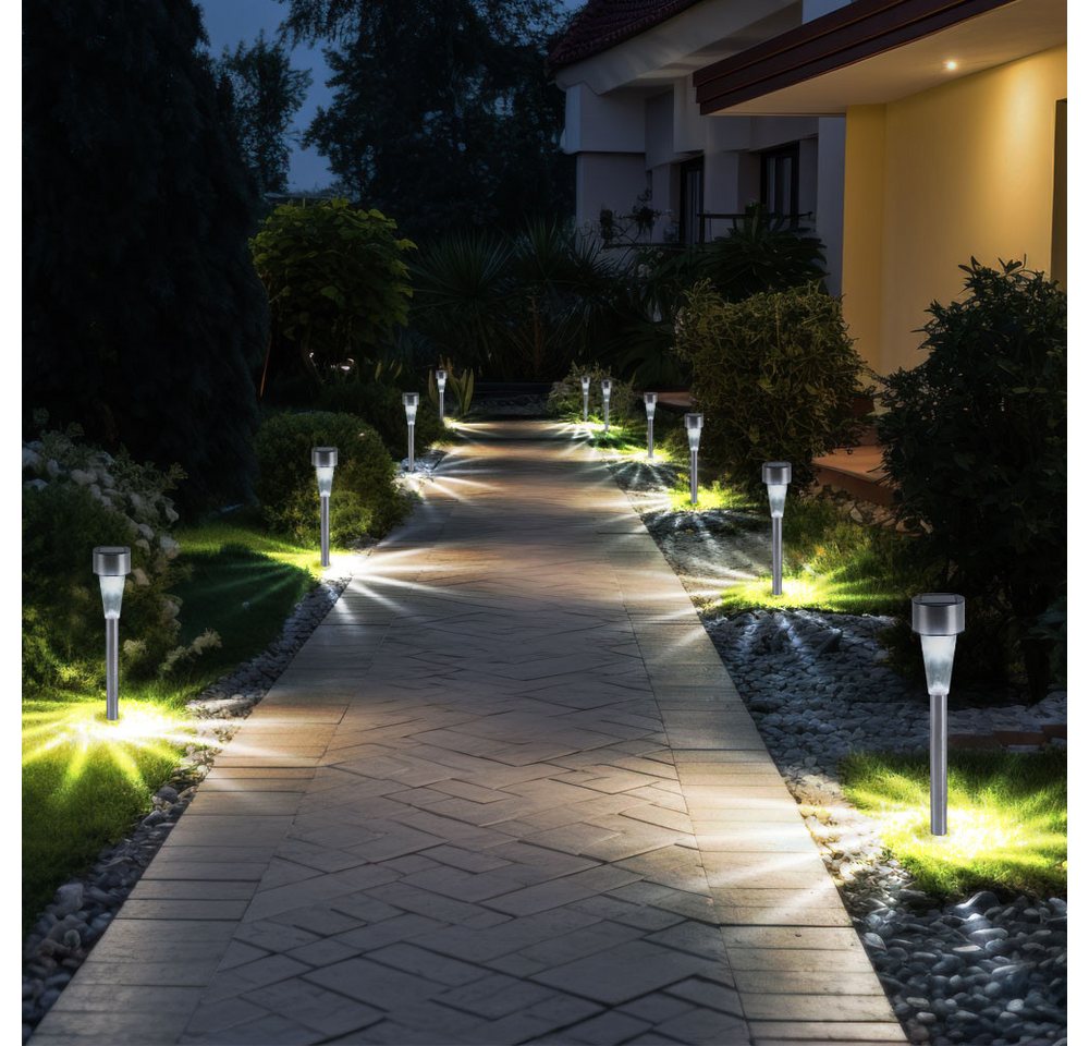 etc-shop LED Außen-Stehlampe, LED-Leuchtmittel fest verbaut, Solarlampe Gartenleuchte Außenlampe LED Erdspieß Terrassenlampe 10x von etc-shop