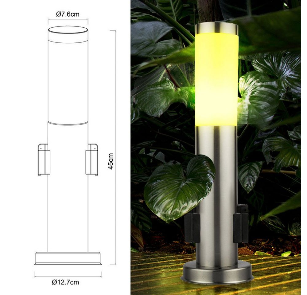 etc-shop LED Außen-Stehlampe, RGB LED Edelstahl Sockel Lampe FERNBEDIENUNG Steckdosen von etc-shop