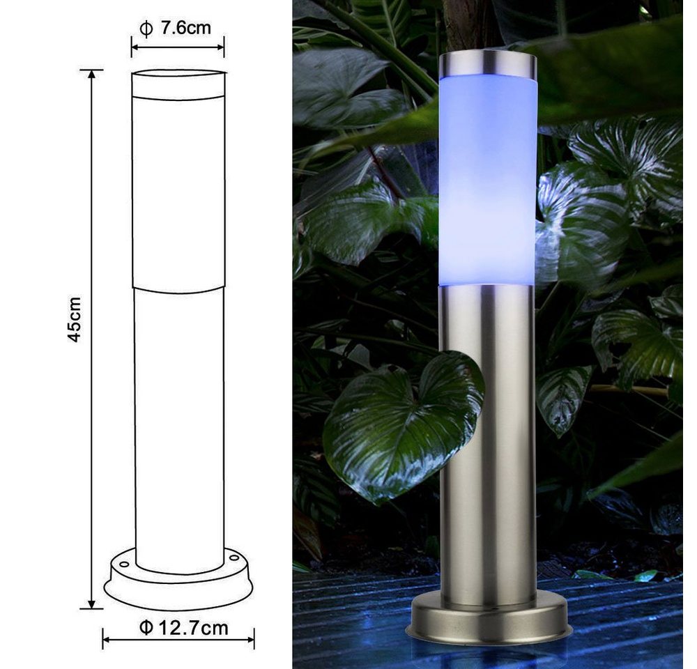 etc-shop LED Außen-Stehlampe, RGB LED Edelstahl Sockel Lampe FERNBEDIENUNG Steckdosen von etc-shop