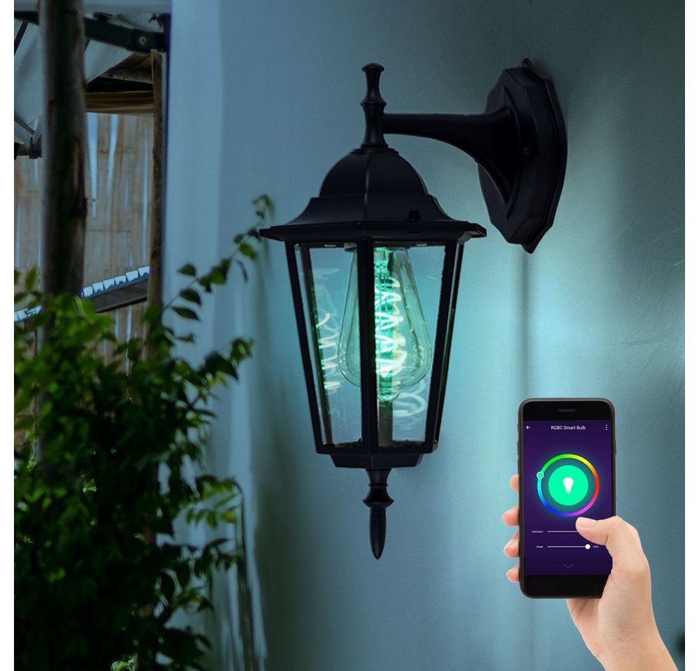 etc-shop LED Außen-Stehlampe, Smart Home Außen Wand Laterne Alexa Google Veranda Strahler Terrassen Lampe DIMMBAR im Set inkl. RGB LED Leuchtmittel von etc-shop