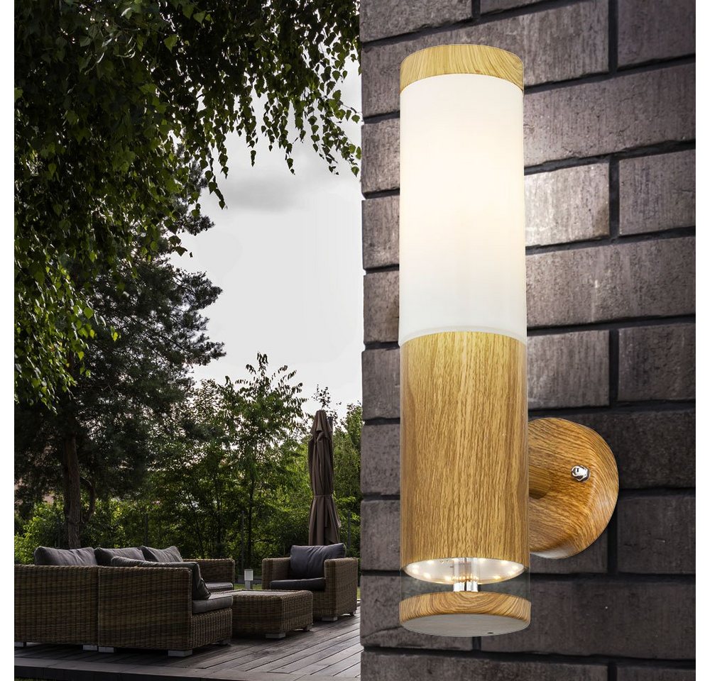 etc-shop LED Außen-Stehlampe, Stehlampe Wandleuchte Holzoptik Garten Balkon Außenlampe von etc-shop