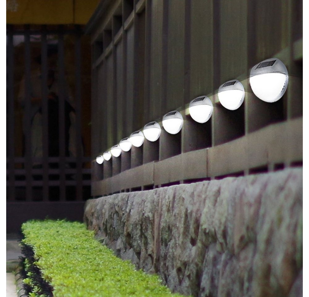 etc-shop Außen-Wandleuchte, LED-Leuchtmittel fest verbaut, 10er Set LED Solar Außen Garten Lampen Zaun Leuchten IP44 von etc-shop