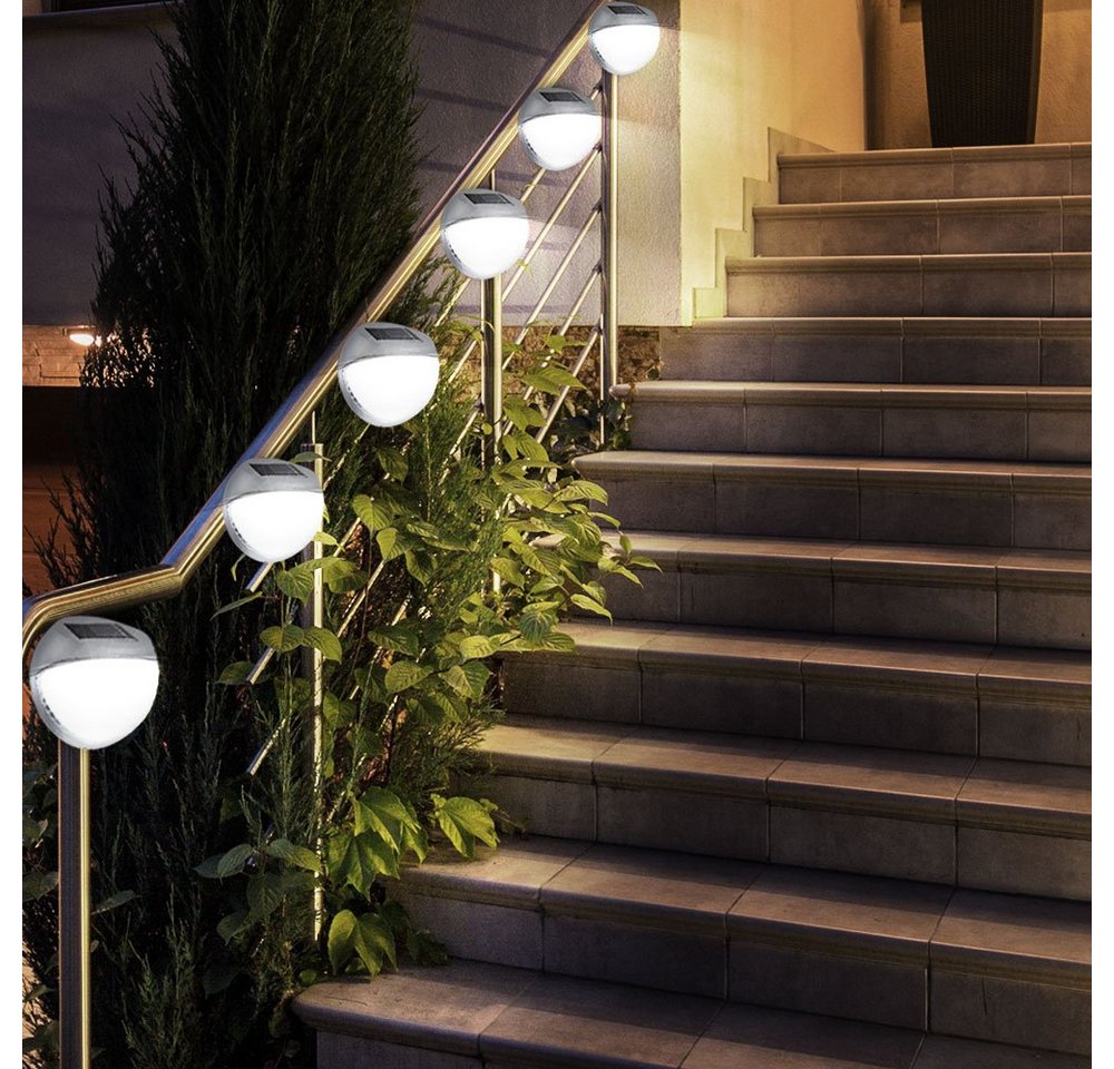 etc-shop Außen-Wandleuchte, LED-Leuchtmittel fest verbaut, 6er Set LED Solar Außen Garten Lampen Zaun Leuchten IP44 Beleuchtungen von etc-shop