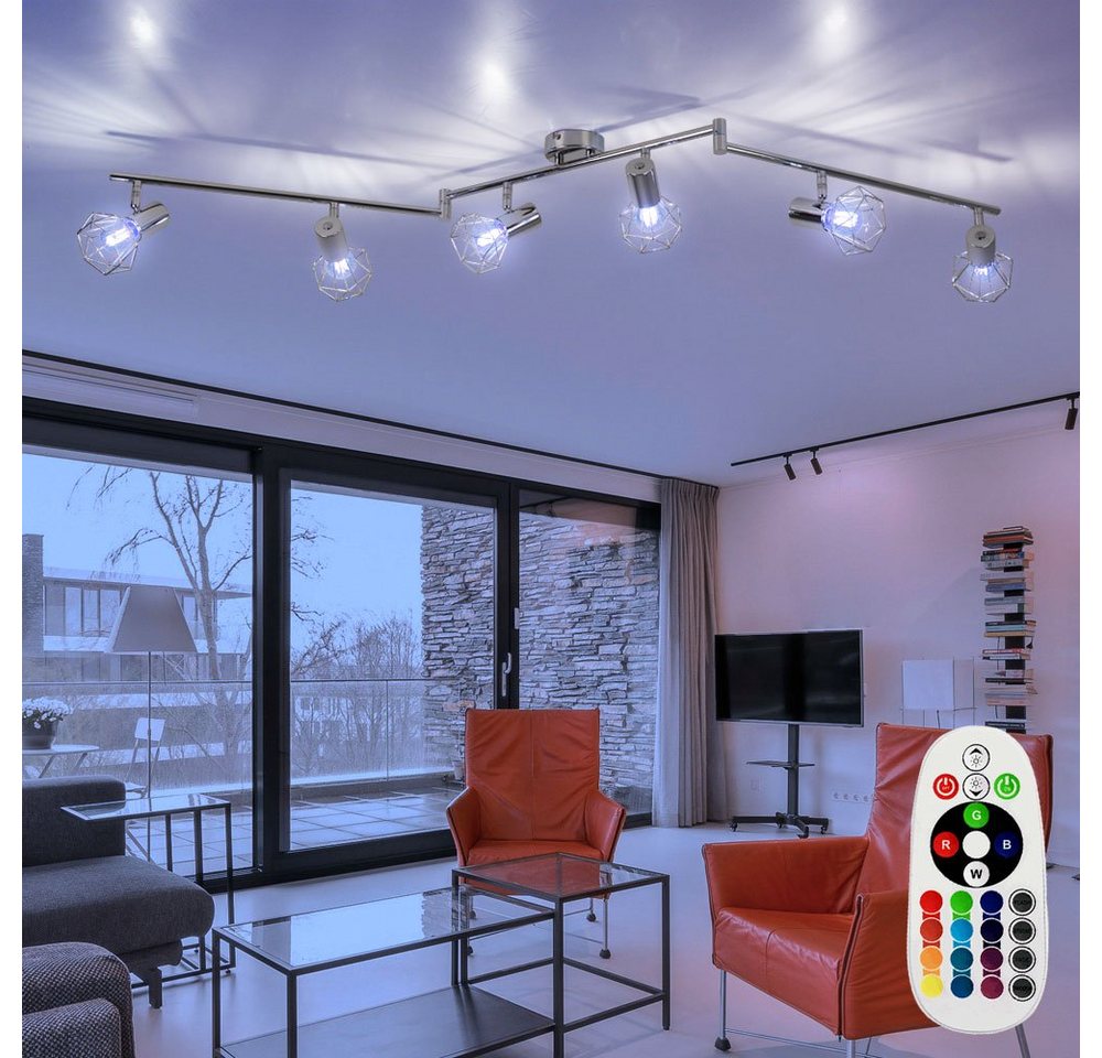 etc-shop LED Deckenleuchte, Leuchtmittel inklusive, Warmweiß, Farbwechsel, Käfig Decken Lampe FERNBEDIENUNG Chrom Spot Leuchte DIMMBAR im Set von etc-shop