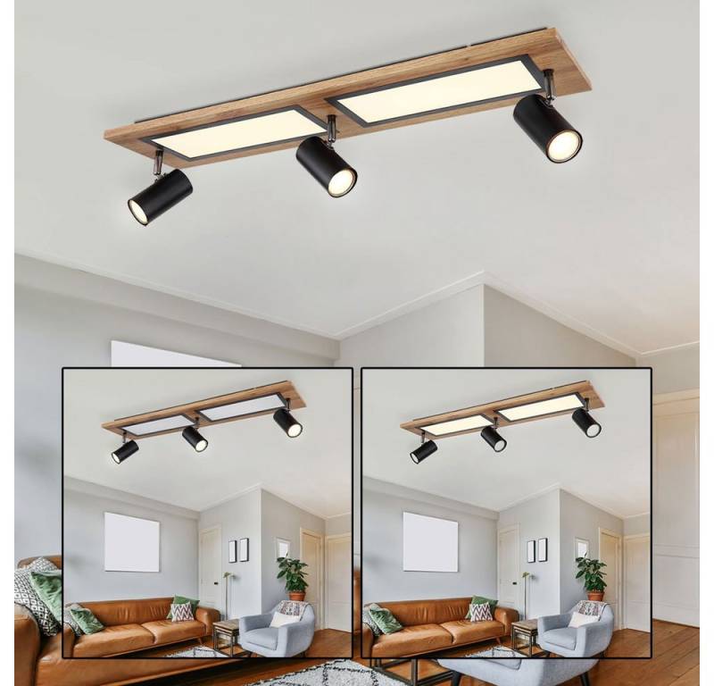 etc-shop LED Deckenleuchte, Leuchtmittel nicht inklusive, Deckenleuchte Holzlampe Wohnzimmerleuchte 3 flammig LED Spotlampe von etc-shop
