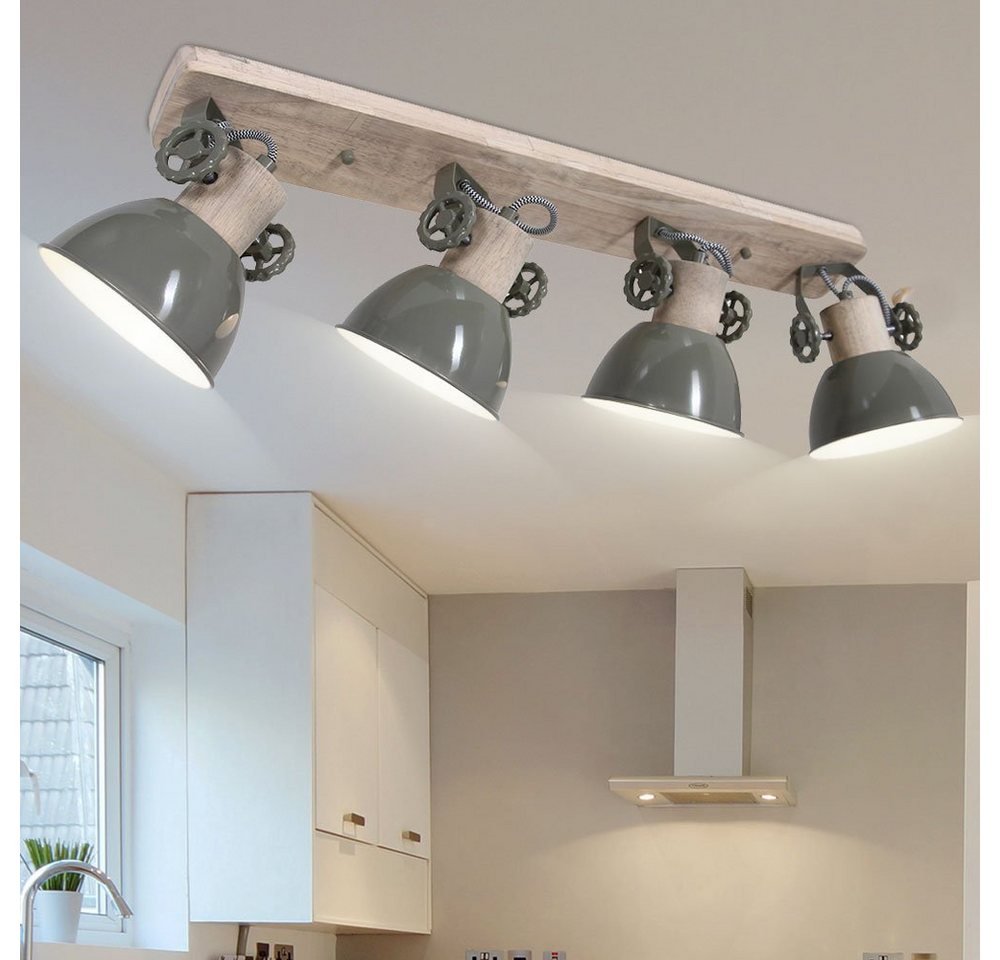 etc-shop LED Deckenspot, Leuchtmittel inklusive, Warmweiß, Retro Decken Lampe verstellbar Wohn Zimmer FILAMENT Holz von etc-shop