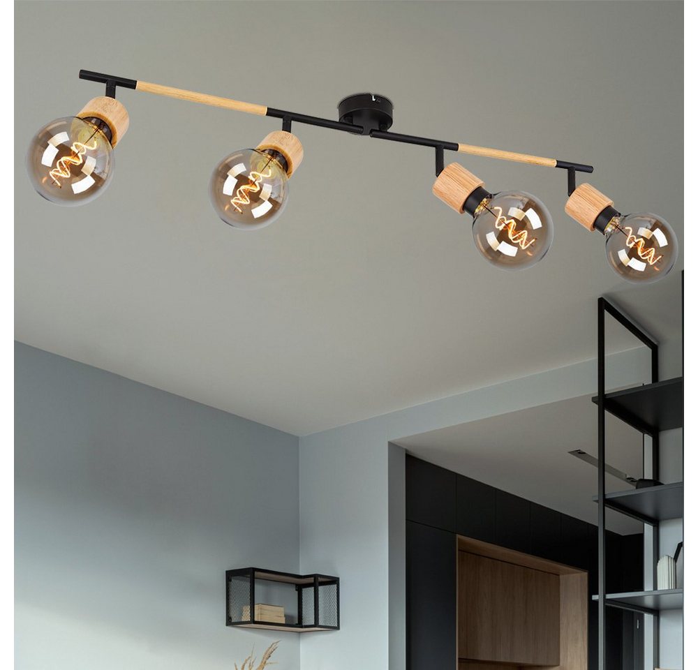 etc-shop LED Deckenspot, Leuchtmittel nicht inklusive, Spotstrahler Deckenlampe Esszimmerleuchte beweglich Holz natur von etc-shop