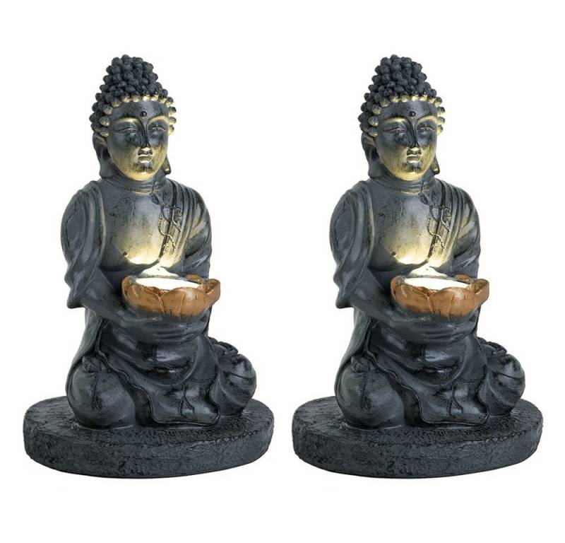 GLOBO LIGHTING LED Dekofigur, LED-Leuchtmittel fest verbaut, 2er Set LED Solarlampe Gartendeko Blumenbeet Buddha grau von GLOBO LIGHTING