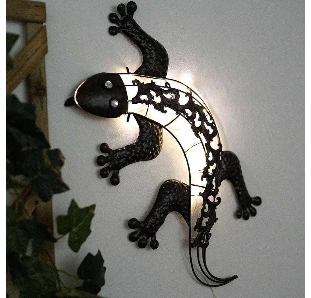 etc-shop LED Dekofigur, LED-Leuchtmittel fest verbaut, Solar Wandlampen für Außen Tier Gartenfigur Gecko von etc-shop