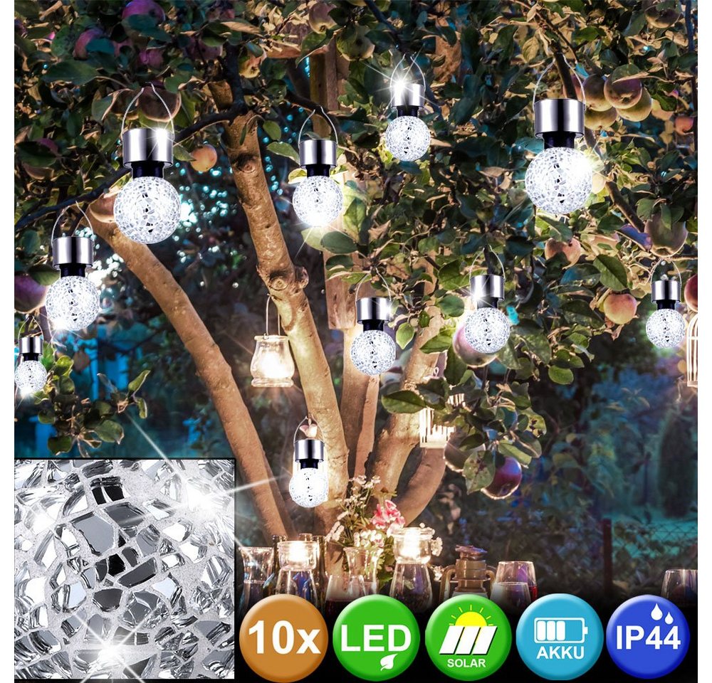 etc-shop Gartenleuchte, LED-Leuchtmittel fest verbaut, 10er Set Solar LED Pendel Kugel Lampen Balkon Leuchten von etc-shop