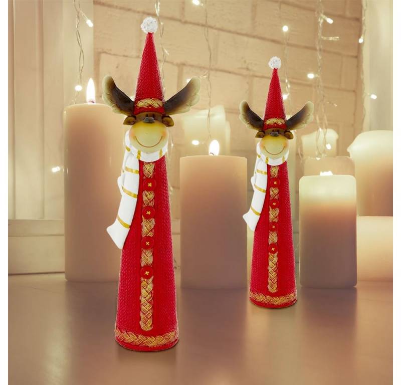 etc-shop LED Dekolicht, 2er Set Stand Figuren Rentiere Schal Advents Zeit Weihnachten von etc-shop