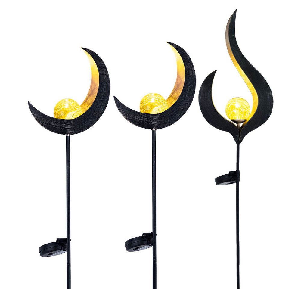 GLOBO LIGHTING Gartenleuchte, LED-Leuchtmittel fest verbaut, 3er Set LED Solar Garten Steckleuchte 2x Halbmond 1x Flammen Design GLOBO LIGHTING Gartenleuchte, LED-Leuchtmittel fest verbaut, 3er Set LED Solar Garten Steckleuchte 2x Halbmond 1x Flammen Design von GLOBO LIGHTING