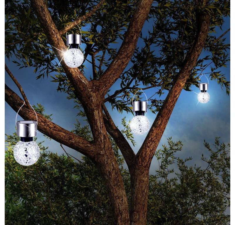 GLOBO LIGHTING LED Solarleuchte, LED-Leuchtmittel fest verbaut, 4er Set Solar Pendel Leuchten rund Spiegel Scherben Mosaik Garten von GLOBO LIGHTING