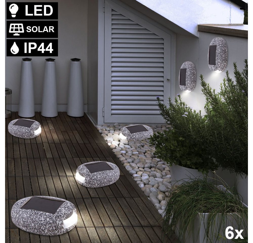 etc-shop Gartenleuchte, LED-Leuchtmittel fest verbaut, 6er Set LED Solar Außen Stein Lampen Terrassen Balkon Deko Garten Weg von etc-shop