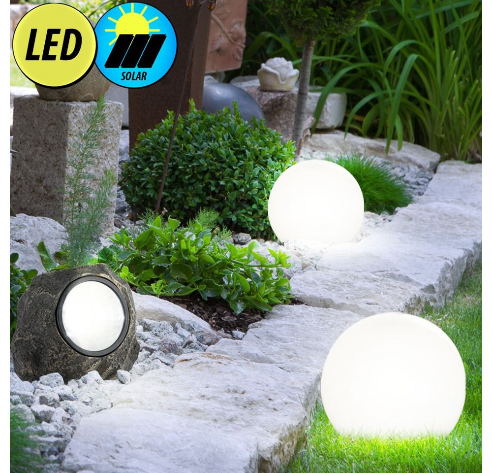 etc-shop Gartenleuchte, LED-Leuchtmittel fest verbaut, Hochwertige LED Solar Leuchten Außen Beleuchtungen Kugel Lampen Stein von etc-shop