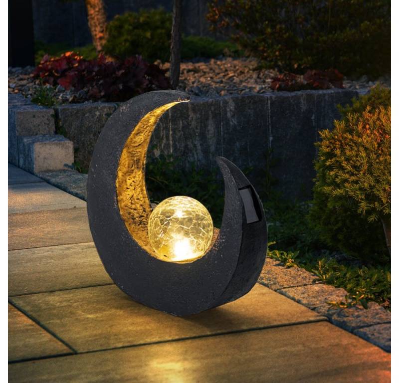 GLOBO LIGHTING Gartenleuchte, LED-Leuchtmittel fest verbaut, LED Mondsichel Solar Lampe Garten Steh Boden Beleuchtung Glas Kugel von GLOBO LIGHTING