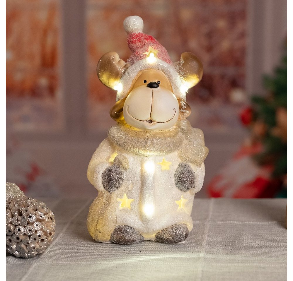 etc-shop LED Dekolicht, LED Rentier Figur Weihnachts Dekoration Glitzer Tisch Leuchte X-MAS von etc-shop