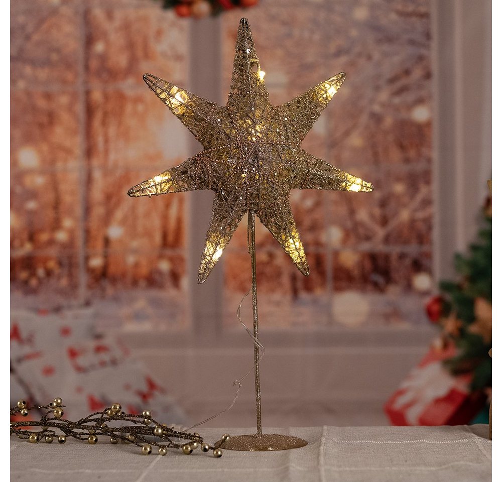 etc-shop LED Dekolicht, LED Weihnachts Tisch Steh Leuchte Advents Stern Lampe silber gold Deko von etc-shop