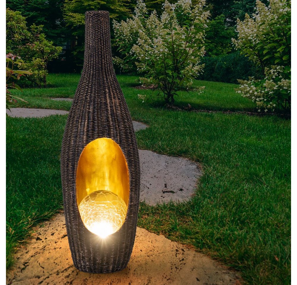 LED Solarleuchte Buddha Figur mit crackle Glaskugel Garten Terrassen  Dekoration, farbwechsel, 1x LED warmweiß, H 19,5 cm