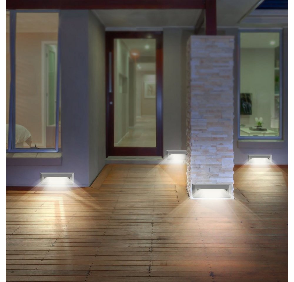 etc-shop LED Einbaustrahler, 4er Set LED Außen Wand Fassaden Lampen Garten Balkon Stufen Strahler grau 1-flg von etc-shop