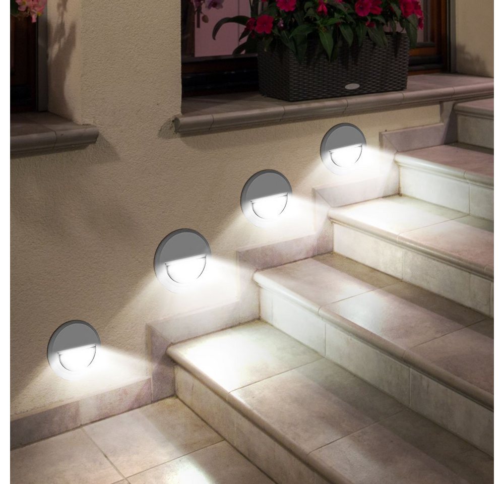 etc-shop LED Einbaustrahler, LED-Leuchtmittel fest verbaut, Neutralweiß, 4er Set LED Wand Leuchten Garten Grundstück Treppen Lampen IP65 von etc-shop