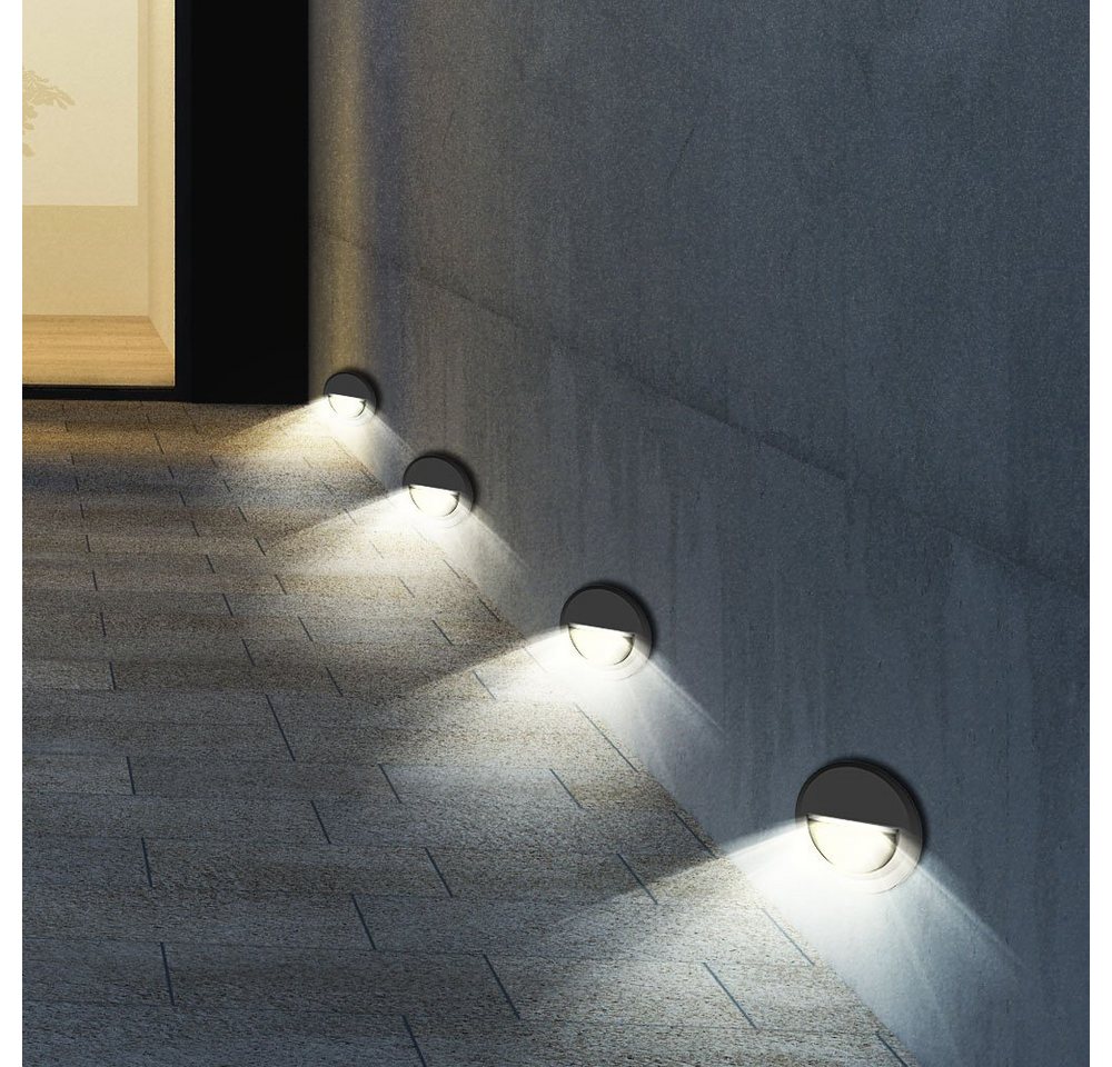 etc-shop LED Einbaustrahler, Leuchtmittel inklusive, Neutralweiß, 4er Set LED Wand Außen Lampen Treppen Veranda Garten Leuchten rund von etc-shop