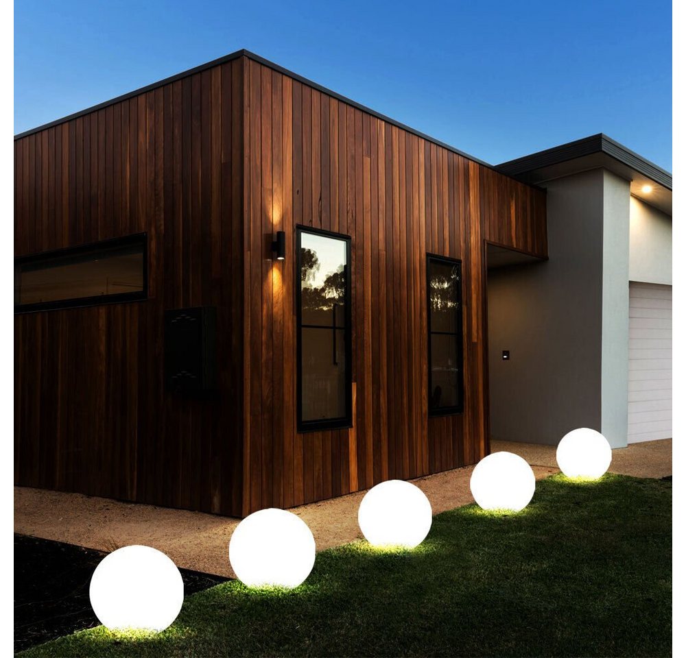 etc-shop LED Gartenleuchte, LED-Leuchtmittel fest verbaut, 5er Set LED Solar Außen Steck Lampen Kugel Grundstück Erdspieß von etc-shop