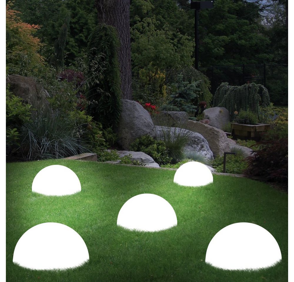 etc-shop LED Gartenleuchte, 5er Set RGB LED Solar Halbkugel Steck Leuchten weiß Farbwechsel Garten von etc-shop
