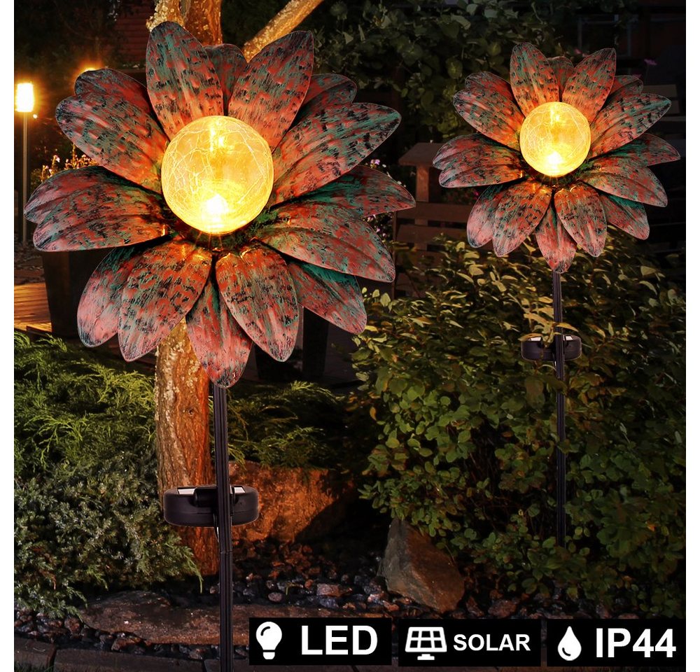 etc-shop LED Gartenleuchte, LED-Leuchtmittel fest verbaut, Warmweiß, 2x LED Solar Außen Steck Lampen Glas Strahler Kugel Garten Deko Blumen von etc-shop