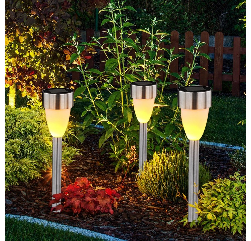 etc-shop LED Gartenleuchte, LED-Leuchtmittel fest verbaut, Warmweiß, LED Solarleuchten Außenleuchter Edelstahl Schalter 3er Set H 36,5 cm von etc-shop