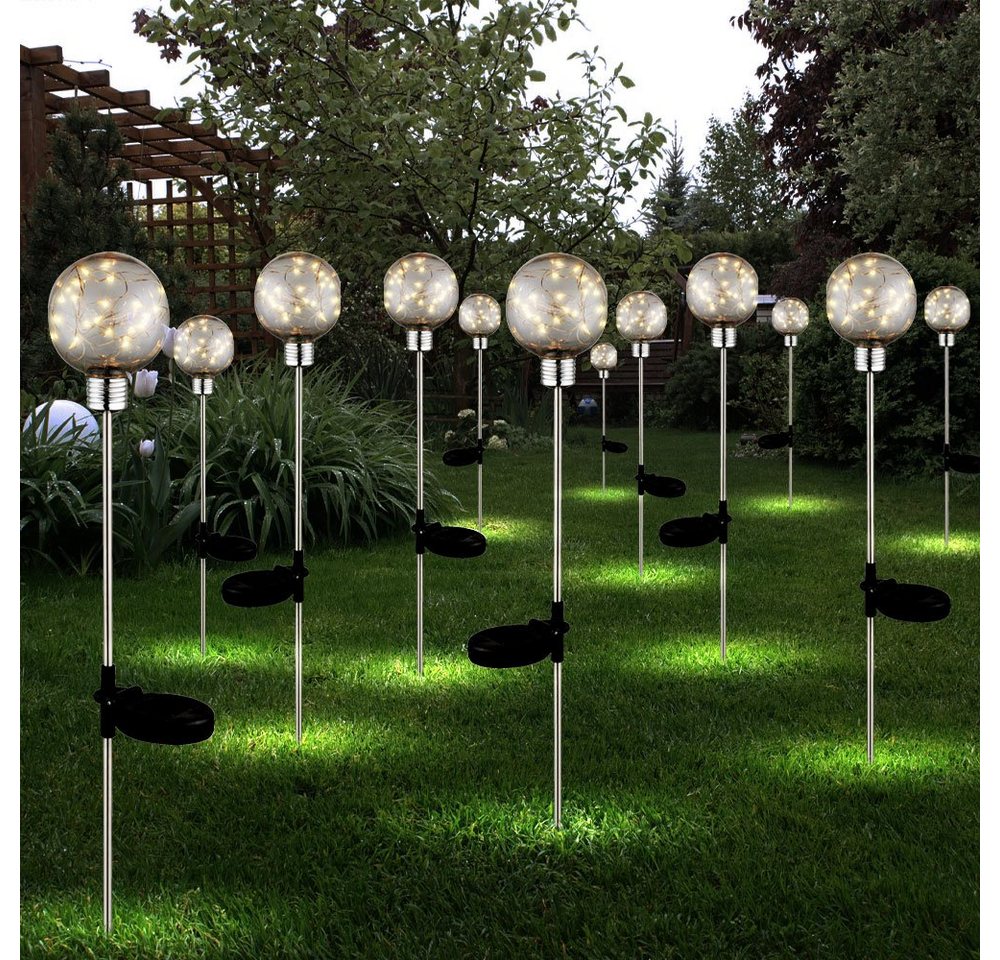 etc-shop LED Gartenleuchte, LED-Leuchtmittel fest verbaut, Warmweiß, 12er Set LED Außen Steck Lampen SOLAR Kugel Strahler Garten von etc-shop