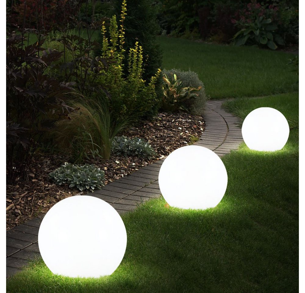 etc-shop LED Gartenleuchte, 3er Set LED Außen Solar Steck Leuchten Garten Beleuchtungen Kugel Steh Lampen Weg Stand Strahler von etc-shop